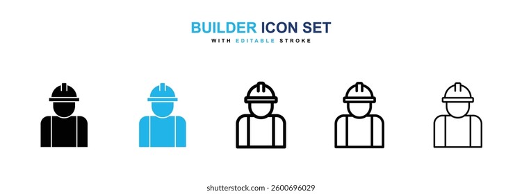 Builder icons graphics set in black and blue colors