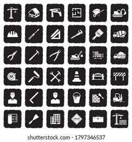 Builder Icons. Grunge Black Flat Design. Vector Illustration.