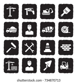 Builder Icons. Grunge Black Flat Design. Vector Illustration. 