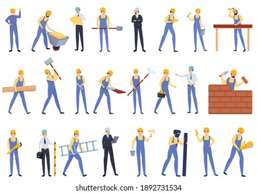 Builder icons set. Cartoon set of builder vector icons for web design