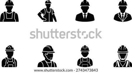 builder icons set silhouette on white background