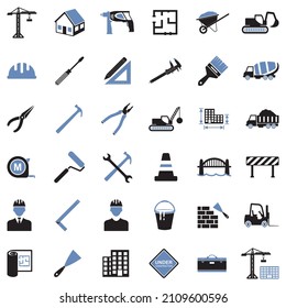 Builder Icons. Two Tone Flat Design. Vector Illustration.