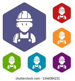 Builder icons vector colorful hexahedron set collection isolated on white