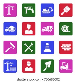 Builder Icons. White Flat Design In Square. Vector Illustration. 