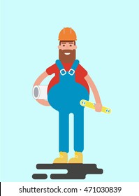 builder  isolated on blue background.
