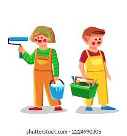 builder kid vector. boy child, worker construction, building engineer, little profession, work man, safety builder kid character. people flat cartoon illustration