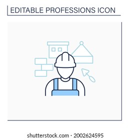 Builder line icon. Man build or repair houses.Construction worker. Important job.Professions concept. Isolated vector illustration.Editable stroke
