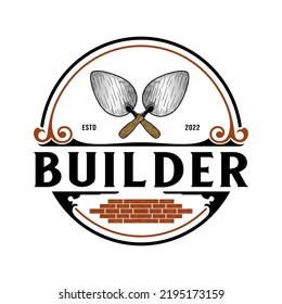 diseño del logo del constructor. concepto de palo y ladrillo, muy adecuado para servicios de reparación o construcción de viviendas.