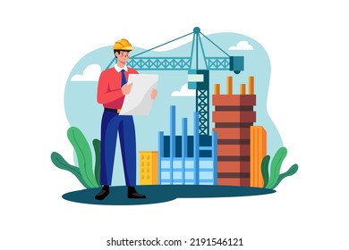 Builder looking architectural plan of the project