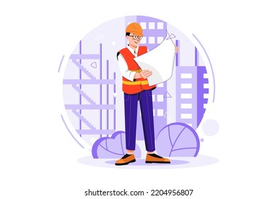 Builder looking architectural plan of the project