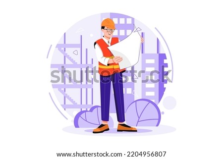 Builder looking architectural plan of the project