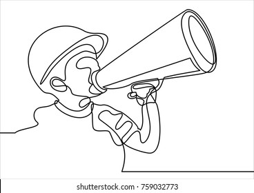 Builder with loudspeaker-continuous line drawing 