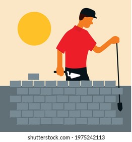 Builder making a-wall under thesun
