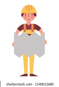 builder man construction with blueprint architecture