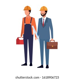 builder man and engineer man standing over white background, vector illustration