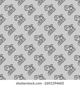 Builder man and hammer line seamless pattern, construction theme. Vector graphics. Worker with hammer tool sign with background, repeat line icon