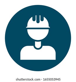 Hombre creador con bloque de casco y estilo plano diseño de icono de trabajo de construcción mantenimiento de trabajo de trabajo reparación de taller y progreso tema Vector ilustración