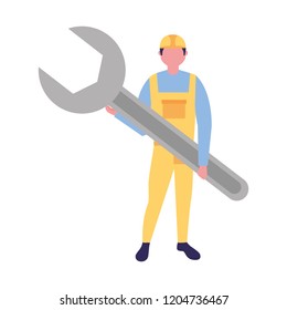 builder man holding wrench tool