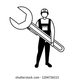 builder man holding wrench tool