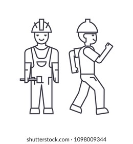 Builder man thin line icon concept. Builder man linear vector sign, symbol, illustration.