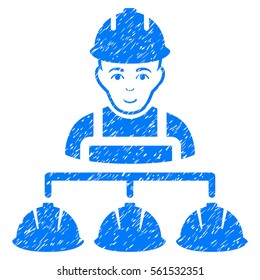 Builder Management grainy textured icon for overlay watermark stamps. Flat symbol with dust texture. Dotted vector blue ink rubber seal stamp with grunge design on a white background.