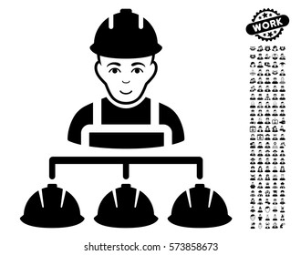 Builder Management icon with bonus men symbols. Vector illustration style is flat iconic black symbols on white background.