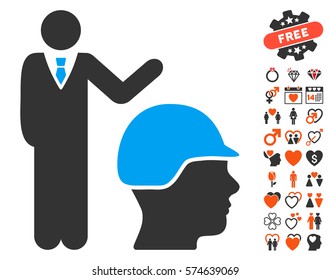 Builder Management icon with bonus romantic clip art. Vector illustration style is flat iconic elements for web design, app user interfaces.