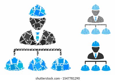 Builder management mosaic of rugged pieces in various sizes and color tints, based on builder management icon. Vector rough dots are united into mosaic.