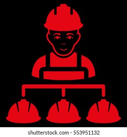 Builder Management vector icon. Flat red symbol. Pictogram is isolated on a black background. Designed for web and software interfaces.