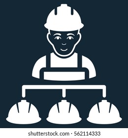 Builder Management vector icon. Flat white symbol. Pictogram is isolated on a dark blue background. Designed for web and software interfaces.