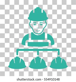 Builder Management vector pictogram. Illustration style is flat iconic cyan symbol on a chess transparent background.