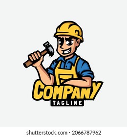 builder mascot character logo design