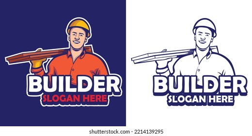 The Builder Mascot Logo Cartoon . Thumbs Up Builder Man Character. Logo Template For Any Business Identity Architecture, Property, Real Estate, Housing Solutions, Home Staging, Building Engineers, Etc