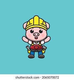 builder and mechanic pig illustration