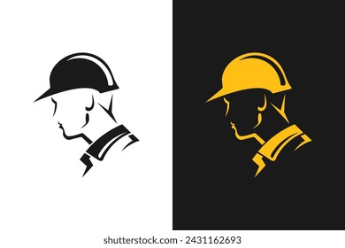 Ein Konstrukteur, Mechaniker oder Techniker Seitenprofil. Arbeiter im Helm oder Wartungsarbeiter Seitenprofil Silhouette. Eine Ikone für Baumeister, Mechaniker, Klempner oder Elektriker. Vektor