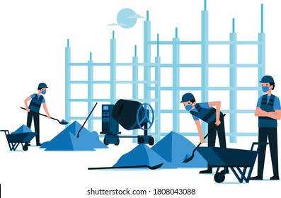 Builder men are working at building construction site