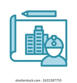 Construtor mini ilustração ícone de cor de tom duplo, uso para engenharia civil, indústria, construção, UI, kit UX, aplicativo e desenvolvimento web, digital ou impressão.
