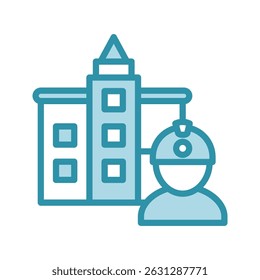 Construtor mini ilustração ícone de cor de tom duplo, uso para engenharia civil, indústria, construção, UI, kit UX, aplicativo e desenvolvimento web, digital ou impressão.