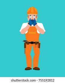 Builder OMG. Worker in protective helmet Oh my God. Service worker Serviceman Surprise. Vector illustration