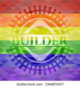 Builder on mosaic background with the colors of the LGBT flag