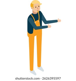 Builder in overalls vector icon isolated on white