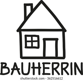 Builder owner woman with handdrawn house