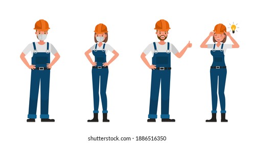 Builder people working character vector design. Presentation in various action with emotions.