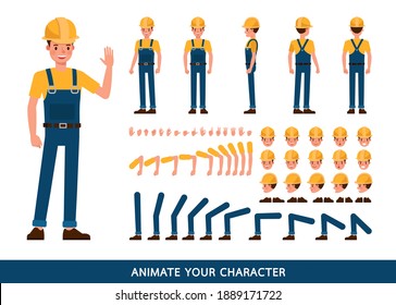 Builder people working character vector design. Create your own pose.
