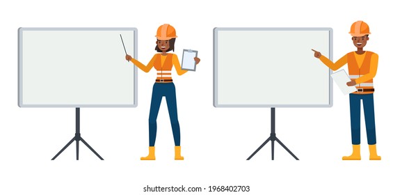 Builder people working character vector design. Presentation in various action with emotions.