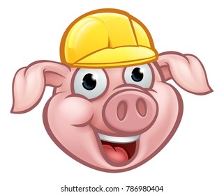 A builder pig cartoon character with yellow hard hat. Could be the one of three little pigs who built his house of bricks