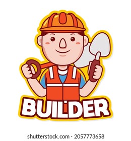 Builder Profession Mascot Logo Vector in Cartoon Style