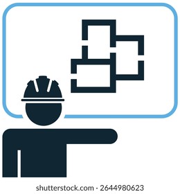 Builder projecting icon vector, depicting a construction professional planning or presenting. Ideal for project management, blueprints, architectural plans, and future development.