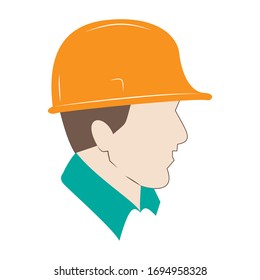 Builder In Protective Helmet. Male Builder. Flat Design.