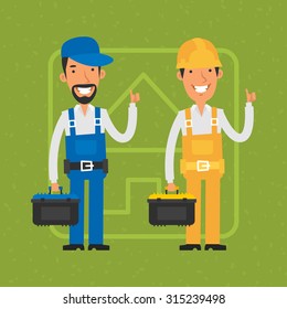 Builder and repairman show thumbs up